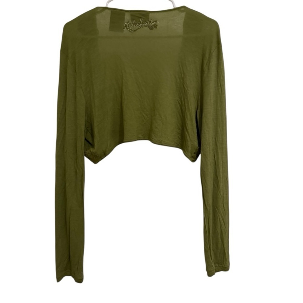 Harley Davidson Y2K 2005 Lace Trim Cropped Cardigan Olive Green Women’s Large - Picture 4 of 5